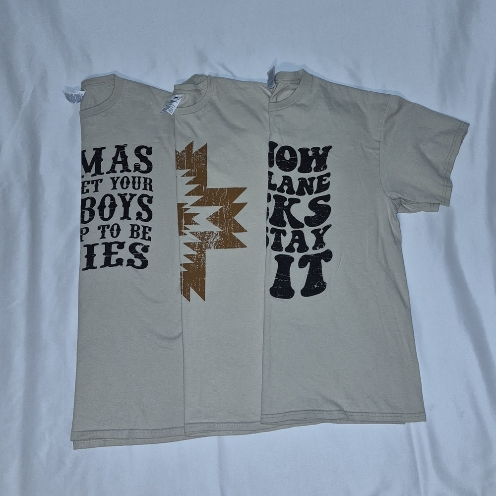 Bundle of 3 Delta Pro Weight Western Aztec Graphic Tees Tan Khaki Size L
